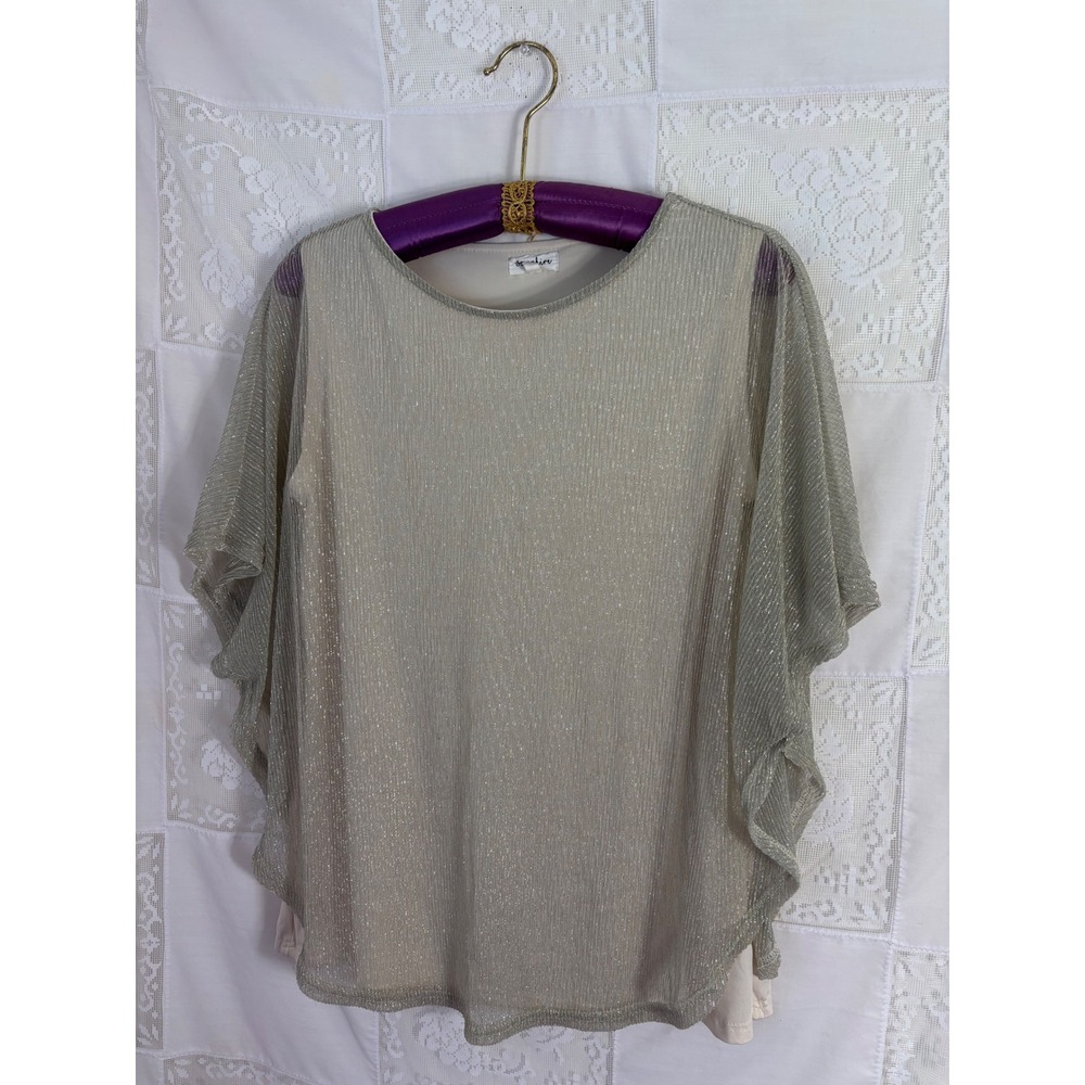 Champagne Silver Metallic Boho Chic Cape Blouse Size M